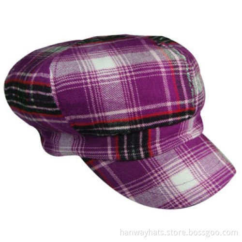 Ladies fashion newsboy hat, checked fabric, self fabric band, classic design